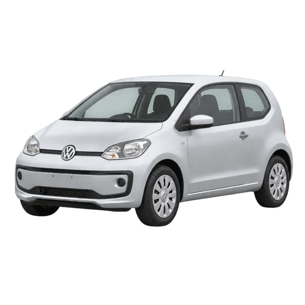Volkswagen UP 2015 en plateado, vista frontal tres cuartos (hacia la izquierda)