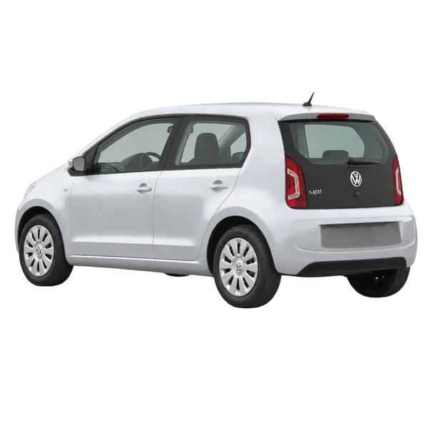 Volkswagen UP 2015 en plateado, vista tres cuartos trasero (mirando a la izquierda)