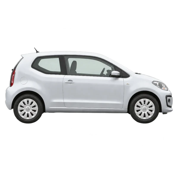 Volkswagen UP 2015 en plateado, vista lateral (hacia la derecha)