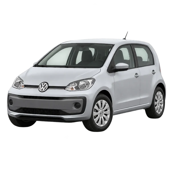 Volkswagen UP 2018 prata, vista dianteira em três quartos (voltada para a esquerda)
