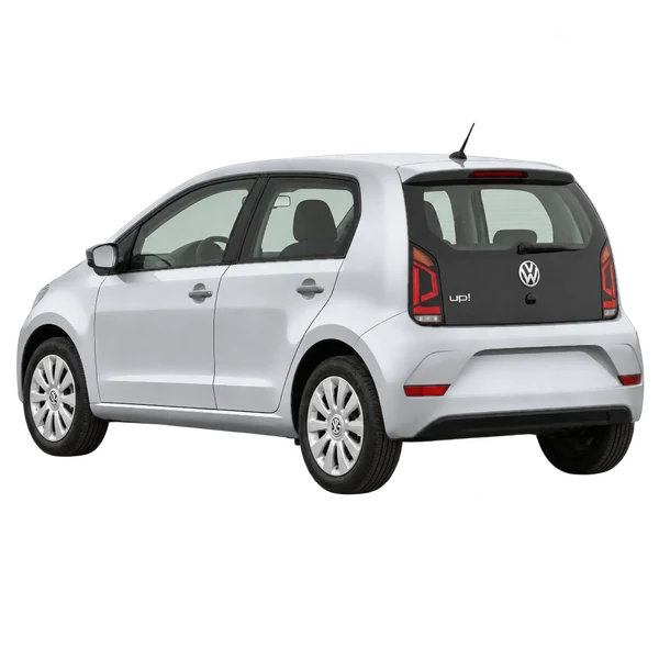 Volkswagen UP 2018 prata, vista três quartos traseira (voltada para a esquerda)