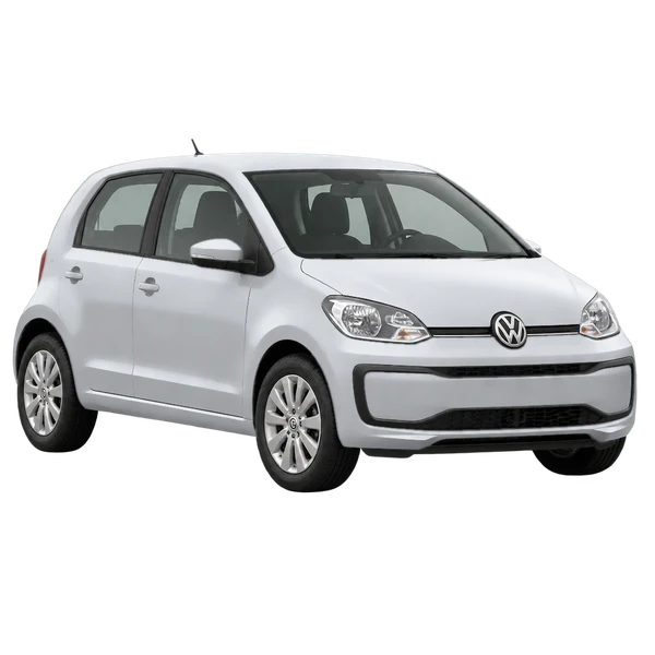 Volkswagen UP 2020 باللون فضي، منظر منظر أمامي بزاوية ثلاثة أرباع (متجه لليسار)