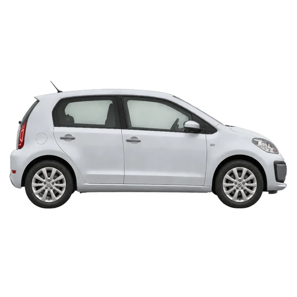 Volkswagen UP 2021 باللون فضي، منظر منظر جانبي (باتجاه اليمين)