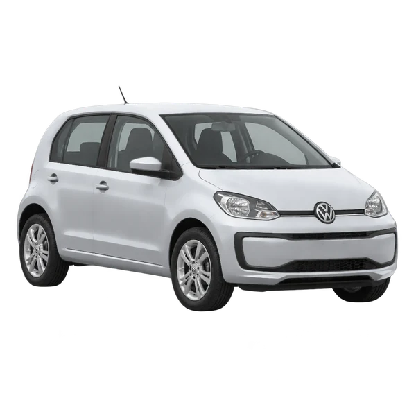 Volkswagen UP 2022 باللون فضي، منظر منظر أمامي بزاوية ثلاثة أرباع (متجه لليسار)