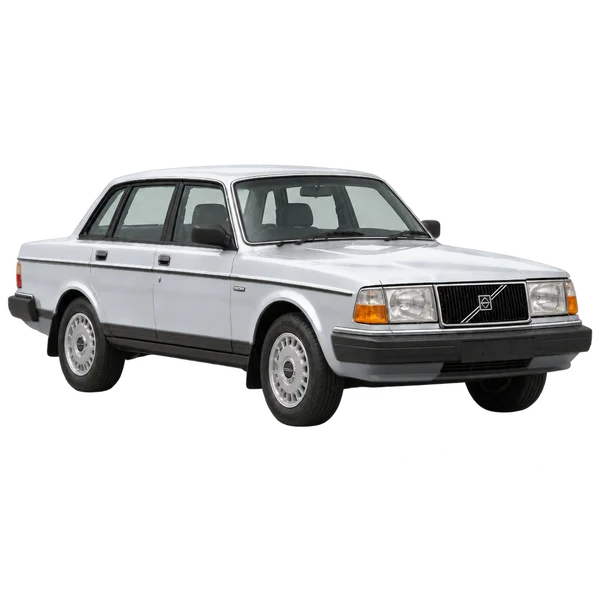 Volvo 240 1990 argent, vue trois-quarts avant (orienté vers la droite)