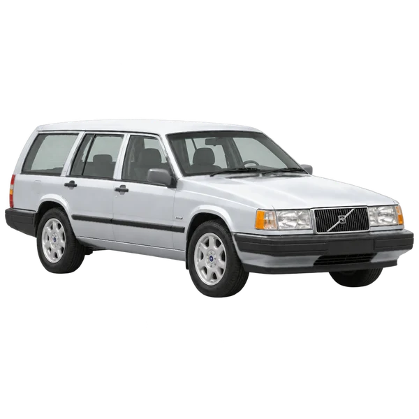 Volvo 945 1995 باللون فضي، منظر زاوية ثلاثة أرباع أمامية (باتجاه اليمين)