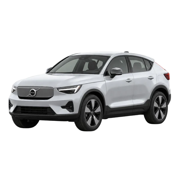 2022 Volvo C40 in Silber, Ansicht: Dreiviertelansicht vorne (nach links gerichtet)