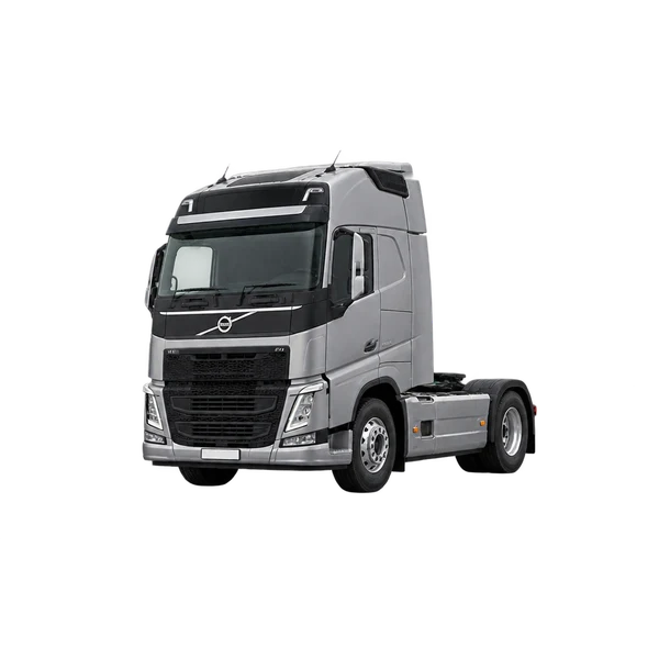 Volvo Cab Behind Engine 2021 باللون فضي، منظر منظر أمامي بزاوية ثلاثة أرباع (متجه لليسار)