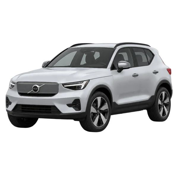 2027 Volvo EX40 in Silber, Ansicht: Dreiviertelansicht vorne (nach links gerichtet)
