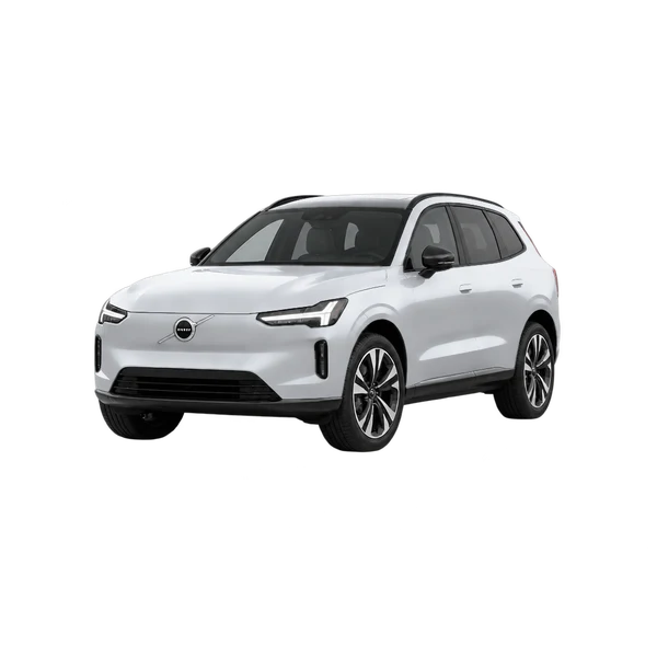 Volvo EX60 2026 باللون فضي، منظر منظر أمامي بزاوية ثلاثة أرباع (متجه لليسار)