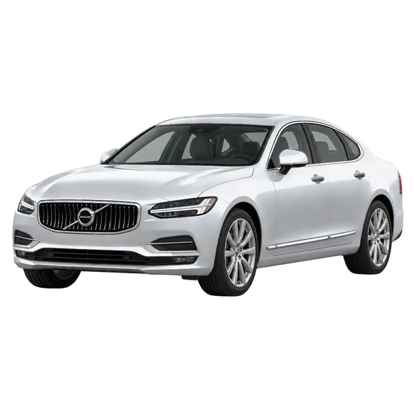 Volvo S90 2020 باللون فضي، منظر منظر أمامي بزاوية ثلاثة أرباع (متجه لليسار)