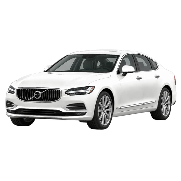 Volvo S90 2020 باللون أبيض، منظر منظر أمامي بزاوية ثلاثة أرباع (متجه لليسار)