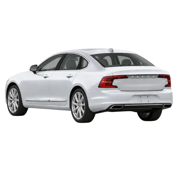 Volvo S90 2021 باللون فضي، منظر ثلاثة أرباع خلفي (باتجاه اليسار)