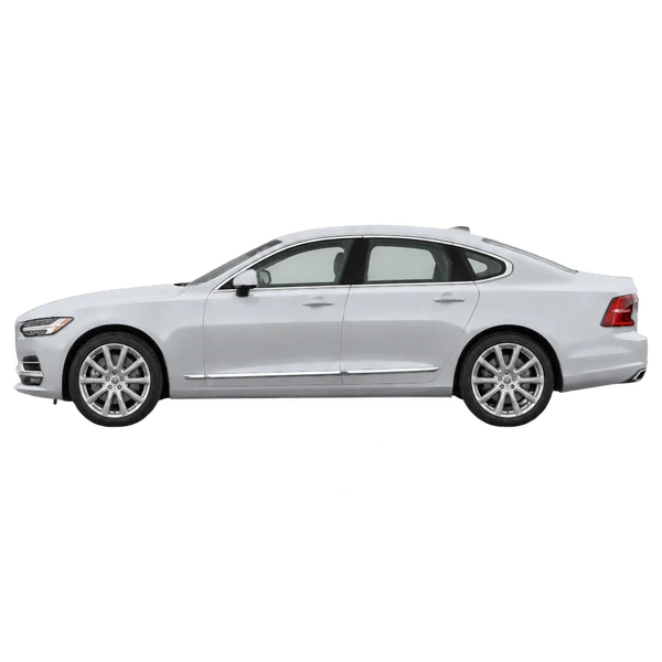 Volvo S90 2021 باللون فضي، منظر جانبي (متجه إلى اليسار)