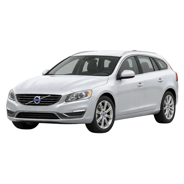 Volvo V60 2015 باللون فضي، منظر منظر أمامي بزاوية ثلاثة أرباع (متجه لليسار)