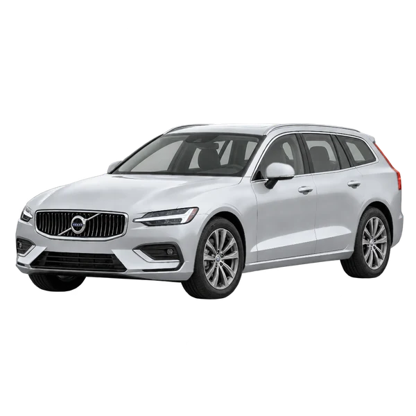 Volvo V60 2019 باللون فضي، منظر منظر أمامي بزاوية ثلاثة أرباع (متجه لليسار)