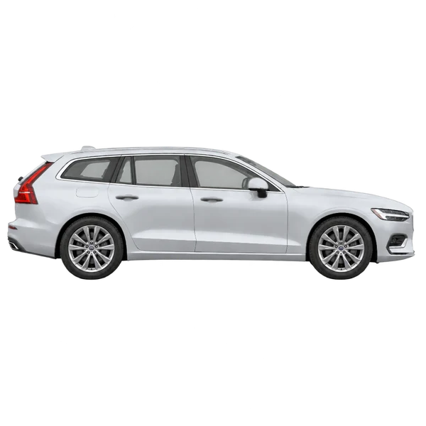 Volvo V60 2019 باللون فضي، منظر منظر جانبي (باتجاه اليمين)