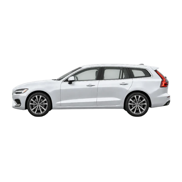 Volvo V60 2026 باللون فضي، منظر جانبي (متجه إلى اليسار)