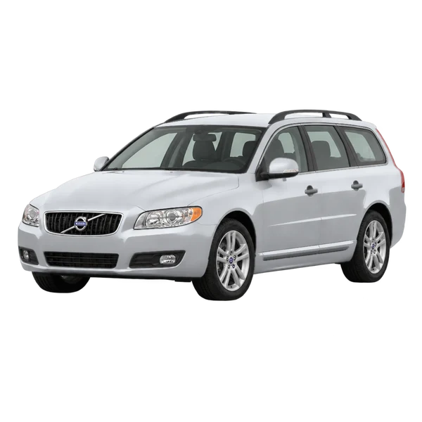 Volvo V70 2014 باللون فضي، منظر منظر أمامي بزاوية ثلاثة أرباع (متجه لليسار)