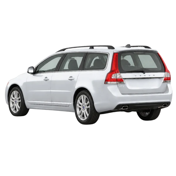 Volvo V70 2014 باللون فضي، منظر ثلاثة أرباع خلفي (باتجاه اليسار)