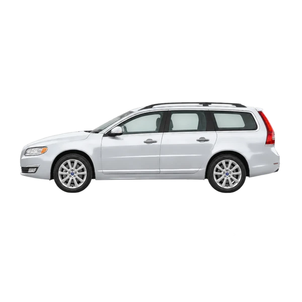 Volvo V70 2014 باللون فضي، منظر جانبي (متجه إلى اليسار)