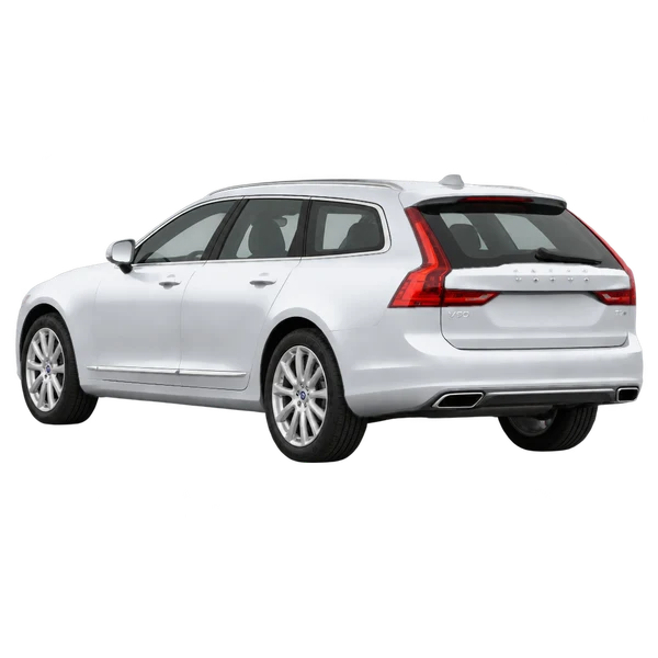シルバーの2017 Volvo V90(リア斜め(左向き)ビュー)