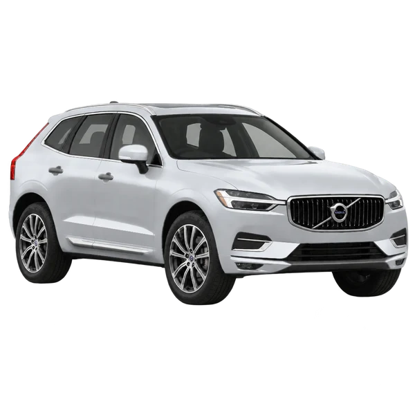 Volvo XC60 2021 باللون فضي، منظر زاوية ثلاثة أرباع أمامية (باتجاه اليمين)