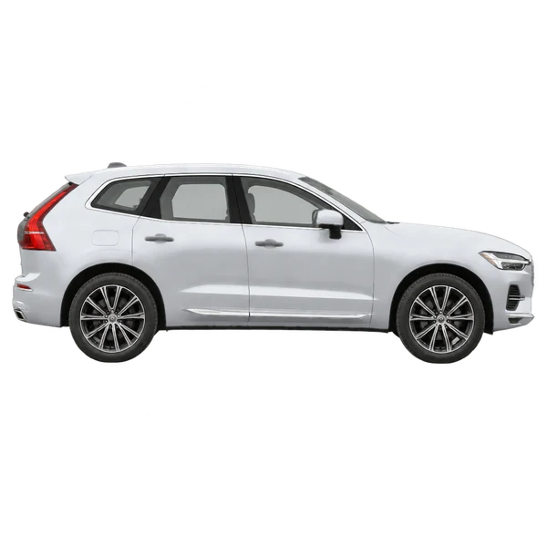 Volvo XC60 2026 باللون فضي، منظر منظر جانبي (باتجاه اليمين)