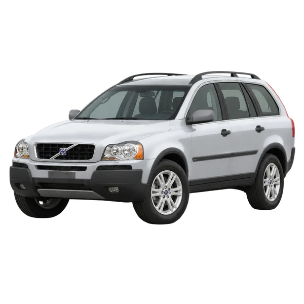 Volvo XC90 2004 باللون فضي، منظر منظر أمامي بزاوية ثلاثة أرباع (متجه لليسار)