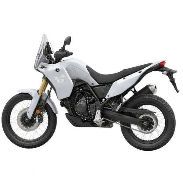 Yamaha Tenere 700 2024 باللون فضي، منظر جانبي (متجه إلى اليسار)