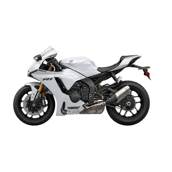 Yamaha YZF-R1 2020 باللون فضي، منظر جانبي (متجه إلى اليسار)